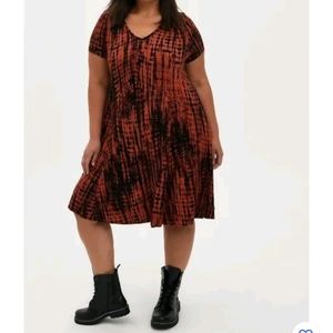 Torrid Super Soft Burnt Orange Boho Black Midi Trapeze Dress 14 16 1X NWT